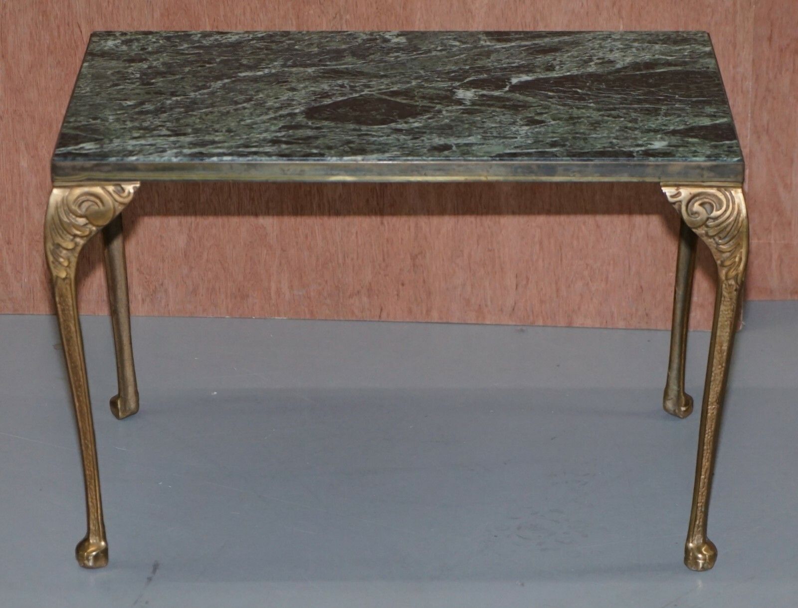photo for sale Pair Of Circa 1900 Green Marble Top Occasion Side Tables With Bronzed Frames