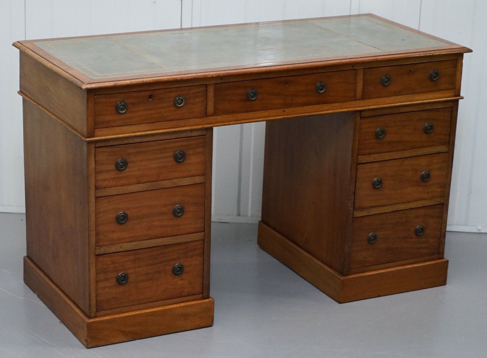 Lovely Heal & Sons Victorian Mahogany With Regency Blue Leather Top Partner Desk photo furniture