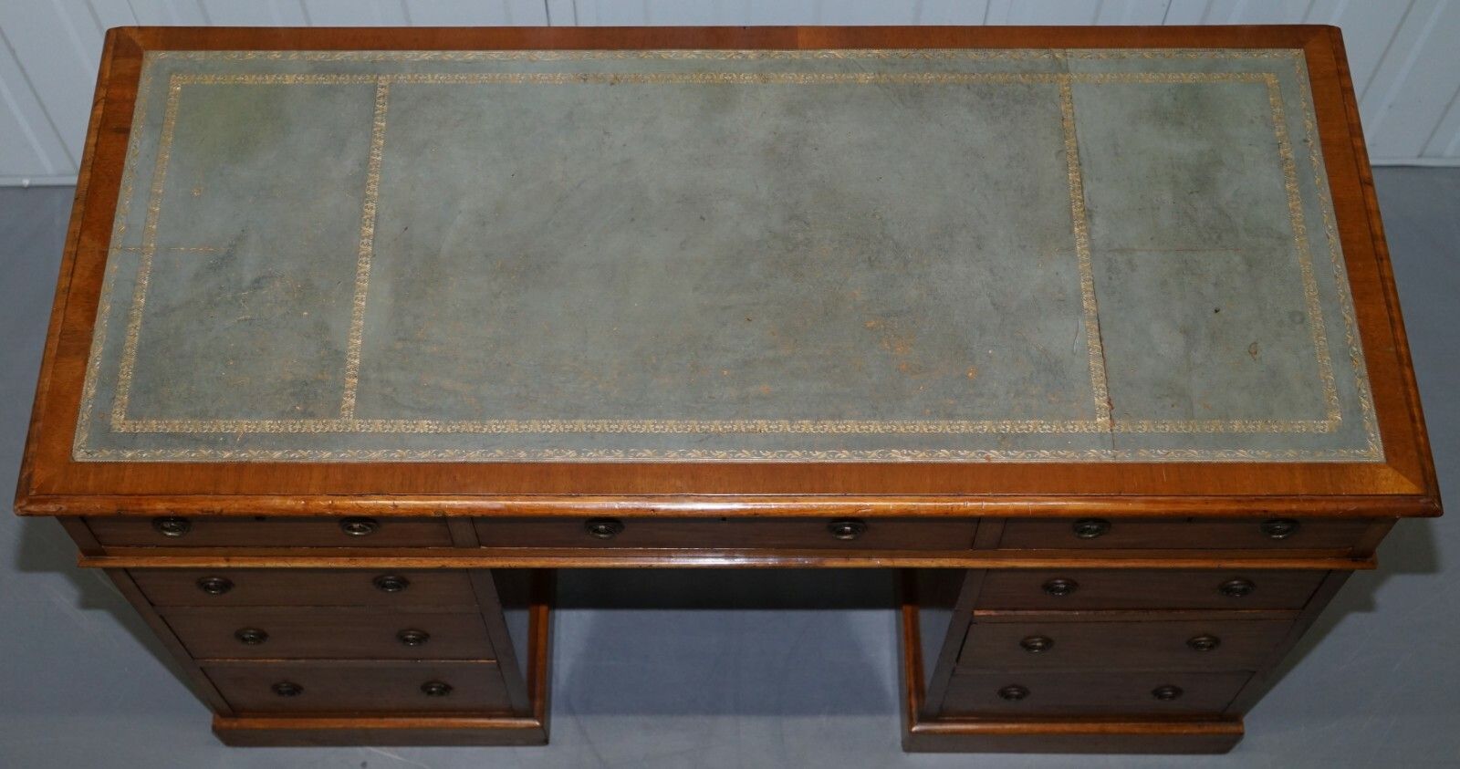 Lovely Heal & Sons Victorian Mahogany With Regency Blue Leather Top Partner Desk photo Furniture