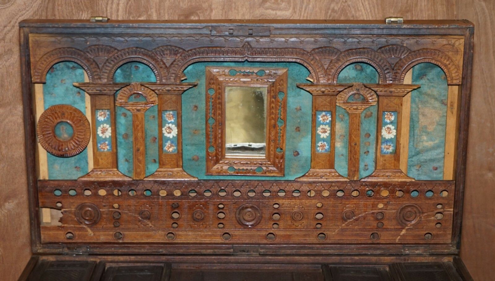 photo for sale Antique Circa 1900 Indian Teluga Kavidpetti Marriage Dowry Campaign Chest Wheels