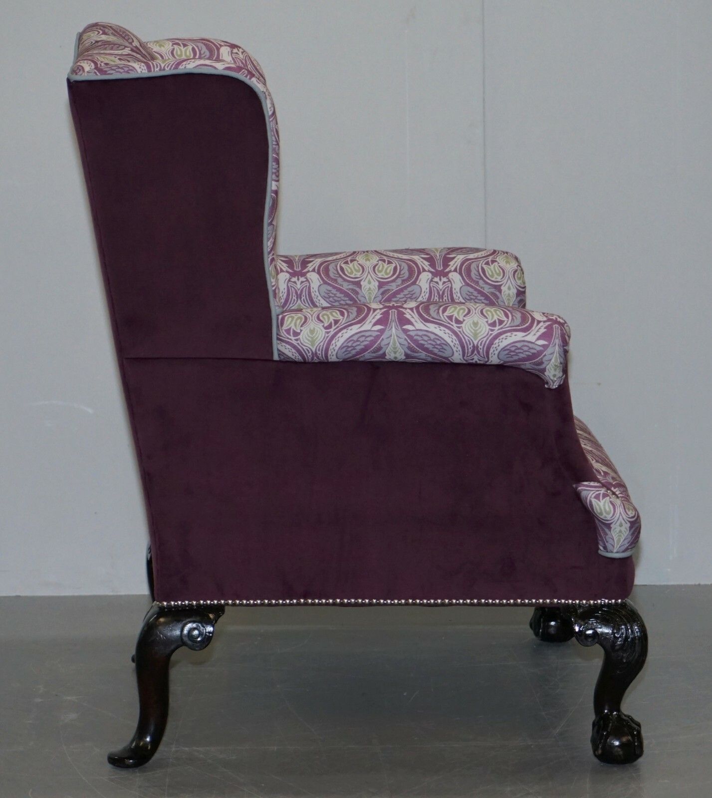 photo furniture Fully Restored And Reupholstered Victorian Claw & Ball Fee Wingback Armchair
