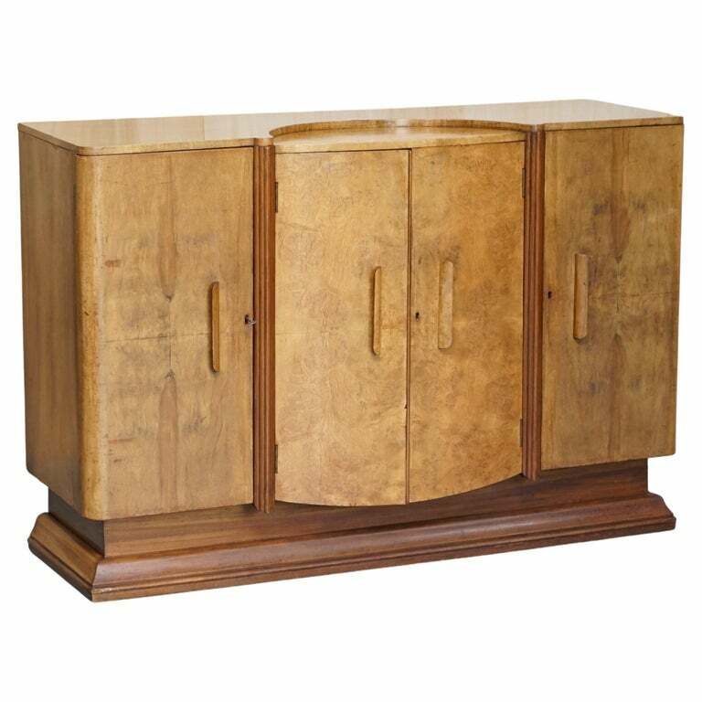 Stunning Antique Art Deco Burr Walnut Sideboard With Drawers Drinks Cabinet
