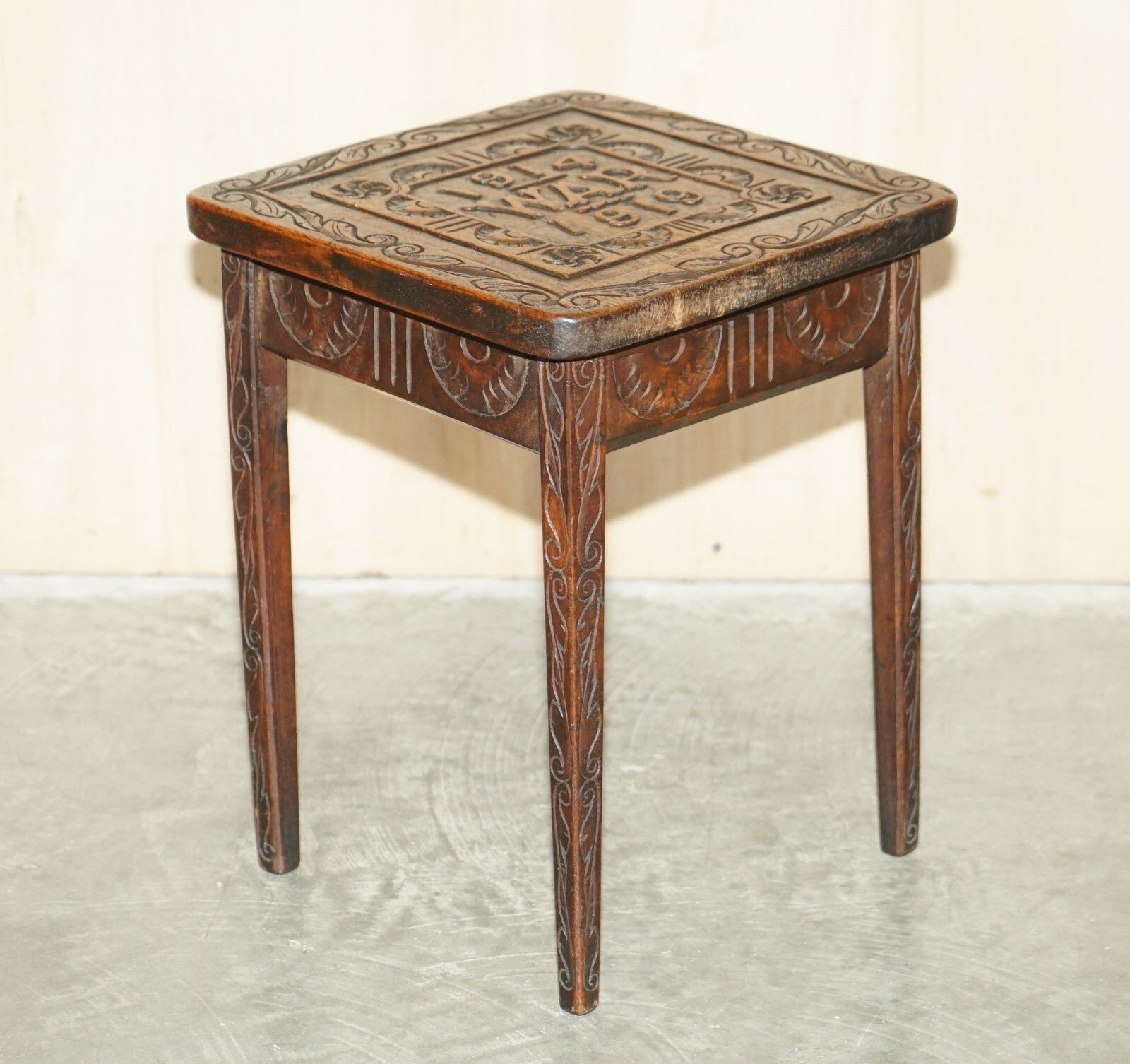 Hand Carved 1914 1919 Wwi Side Table Must See Pictures One Of A Kind Piece photo furniture