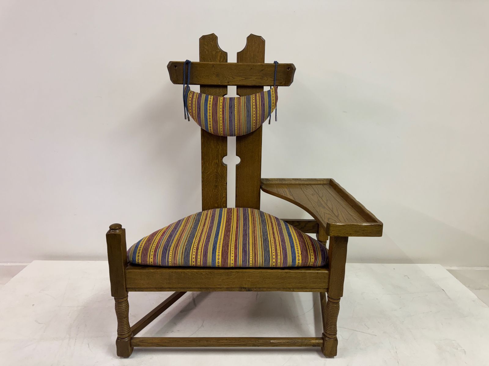 Belgian Oak Armchair With Integrated Side Rest, 1960s photo furniture