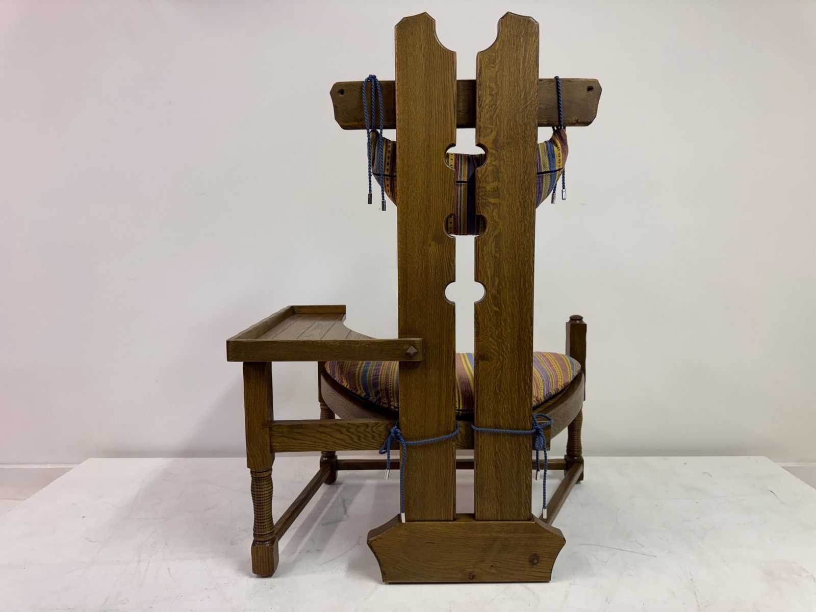 Furniture Belgian Oak Armchair With Integrated Side Rest, 1960s photo