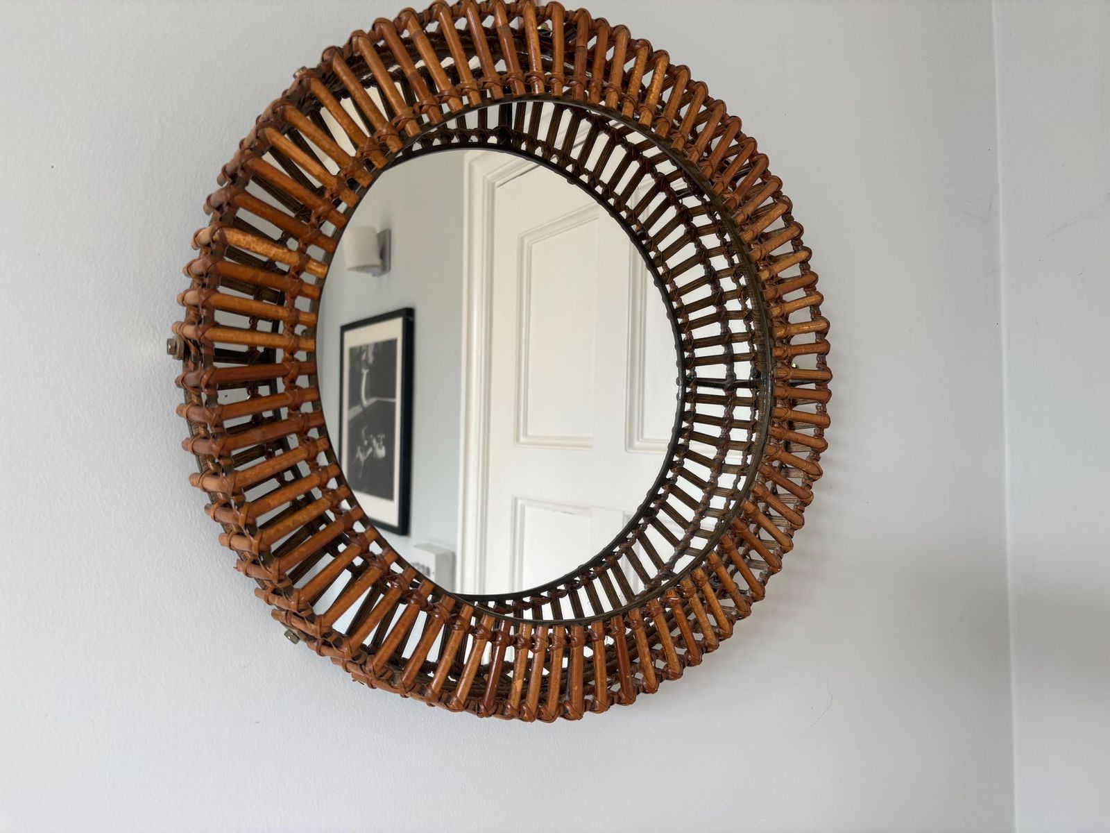 Vintage Umbra 1990s Matt Carr Franco Albini Rattan Mirror