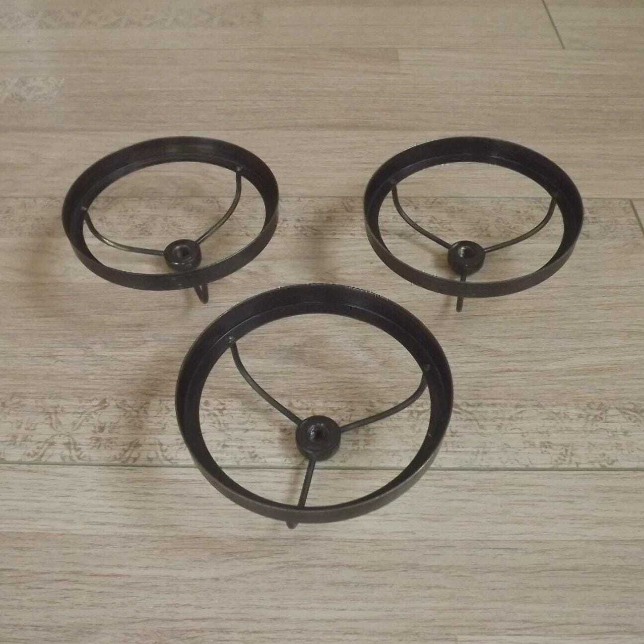 Set Of 3 Aged Effect Metal Lantern Style Shade Holders For Restoration   Vintage Lighting Parts For Restorations. photo 57.0