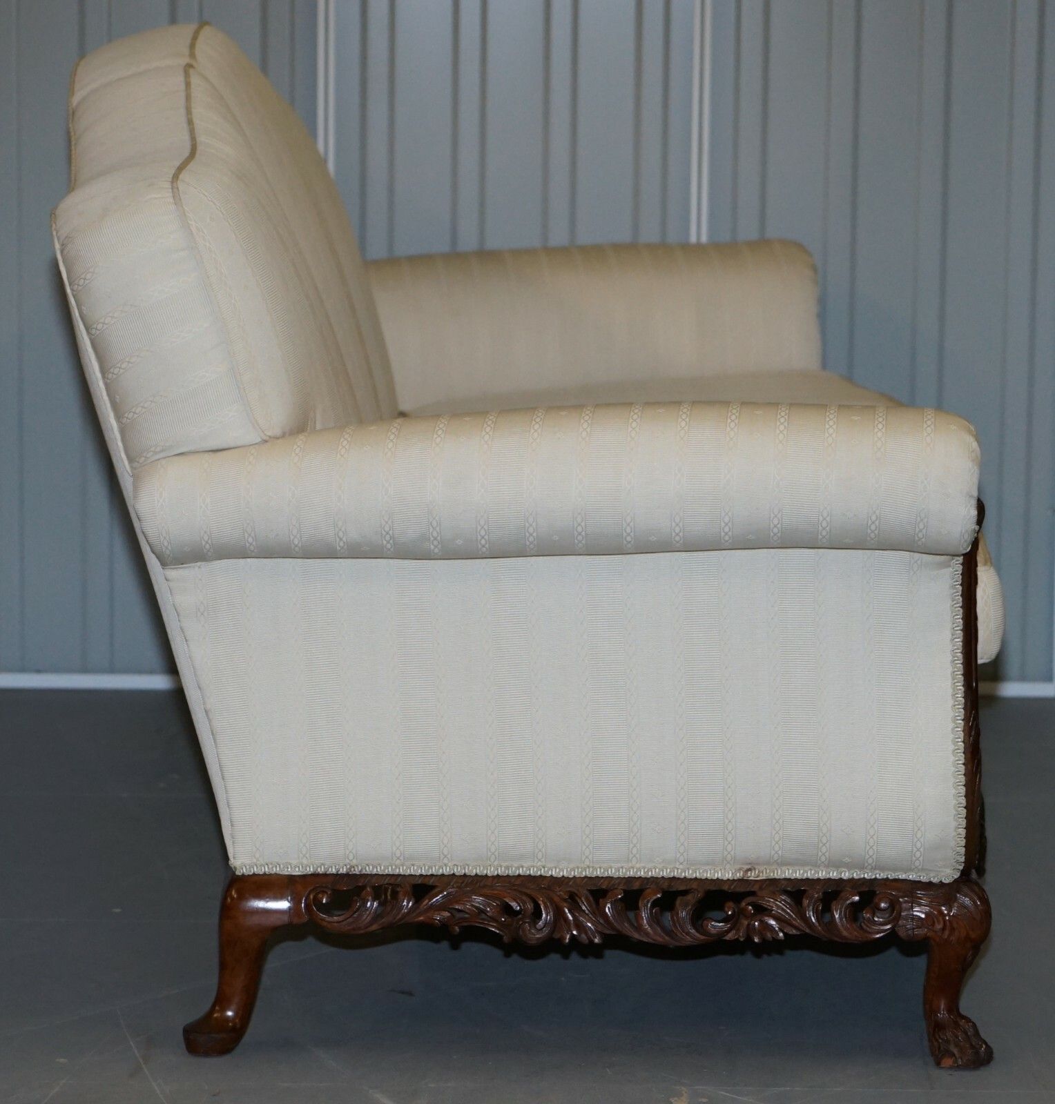 photo for sale Part Of Large Suite Ornately Carved Walnut Lion Hairy Paw Feet Three Person Sofa