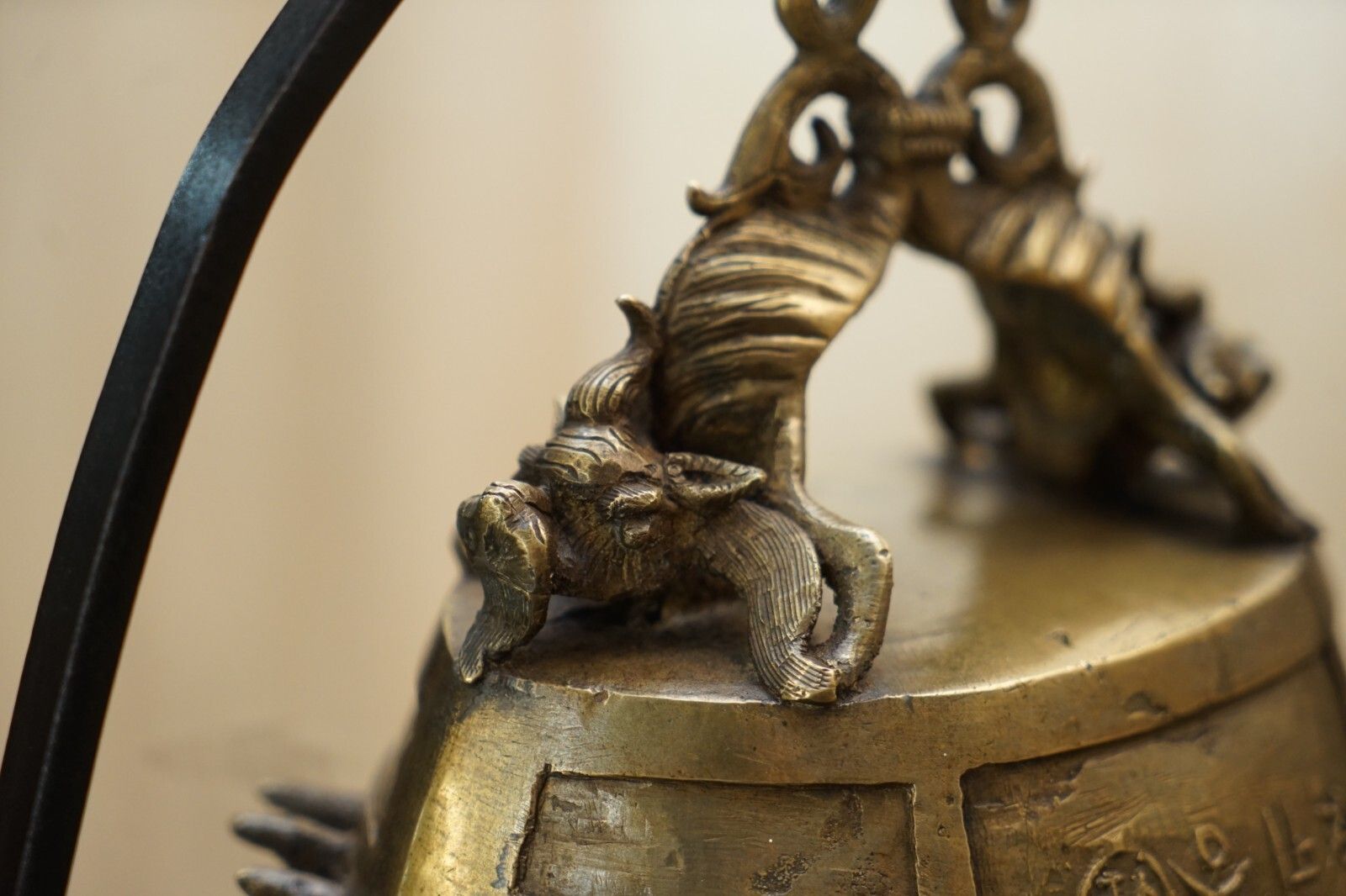 Art Antique Circa 1920 Chinese Export Floor Standing Bell With Wrought Iron Stand photo