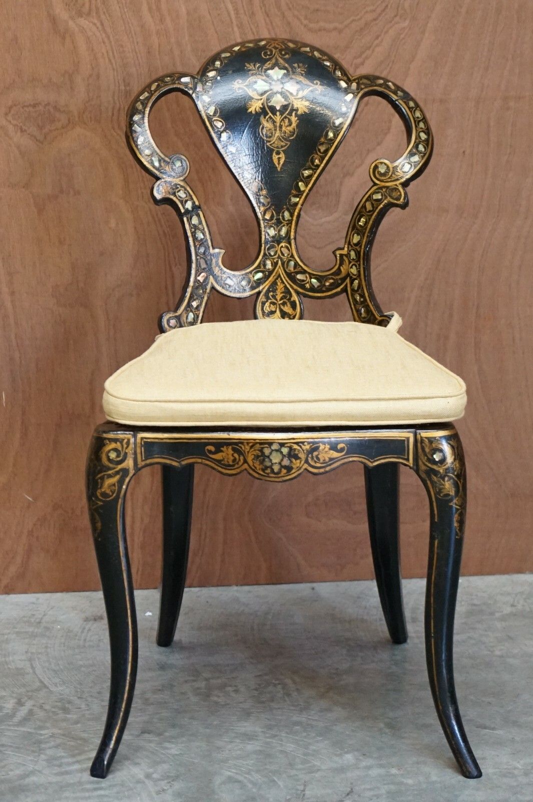 Stamped Circa 1815 Jennens & Bettridge Ebonsied Mother Of Pearl Regency Chair photo for sale