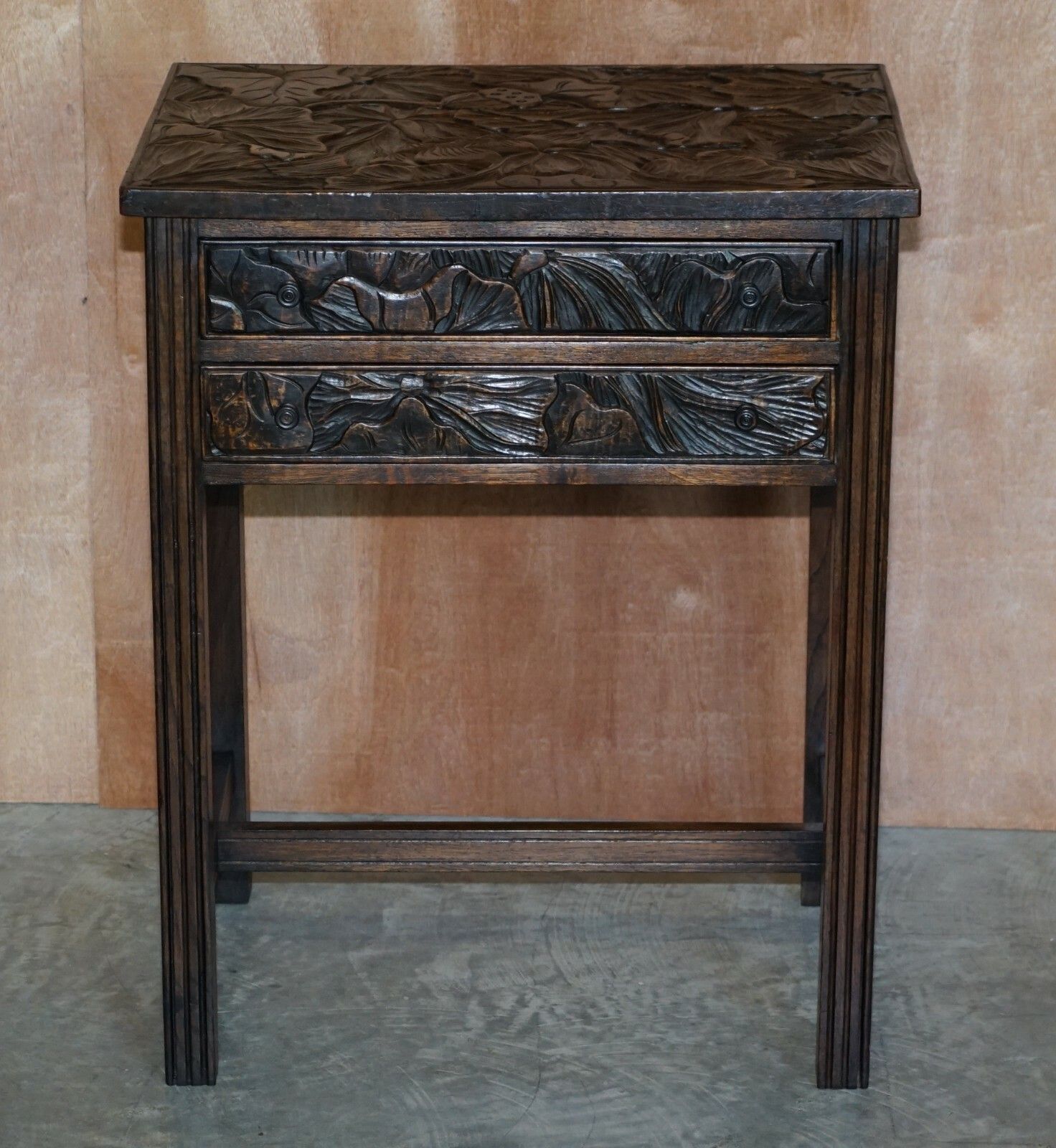 Circa 1905 Liberty's London Japanese Hand Carved Side Lamp Table Cutlery Drawers photo furniture