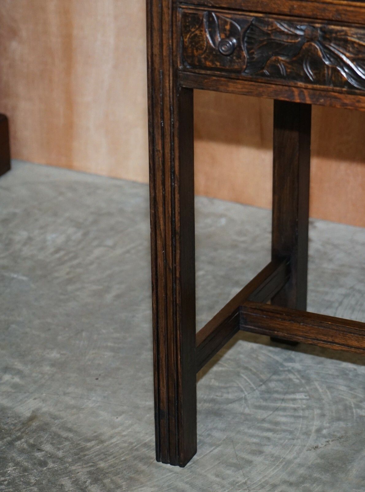 Circa 1905 Liberty's London Japanese Hand Carved Side Lamp Table Cutlery Drawers photo buy