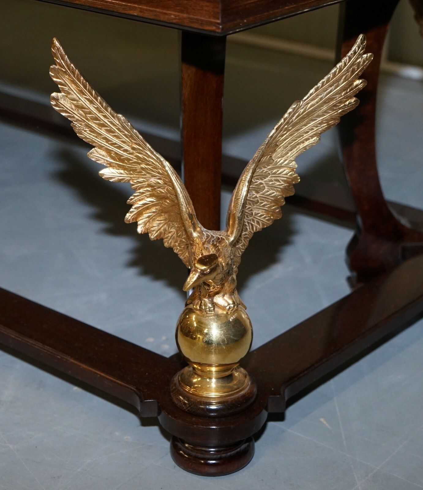 Large And Ornate Green Marble, Mahogany & Gold Gilt Eagle Coffee Cocktail Table photo buy