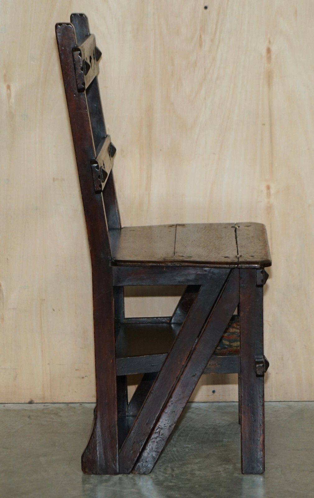 Fine Antique Arts & Crafts Metamorphic Library Steps Original Carpet Upholstery photo vintage