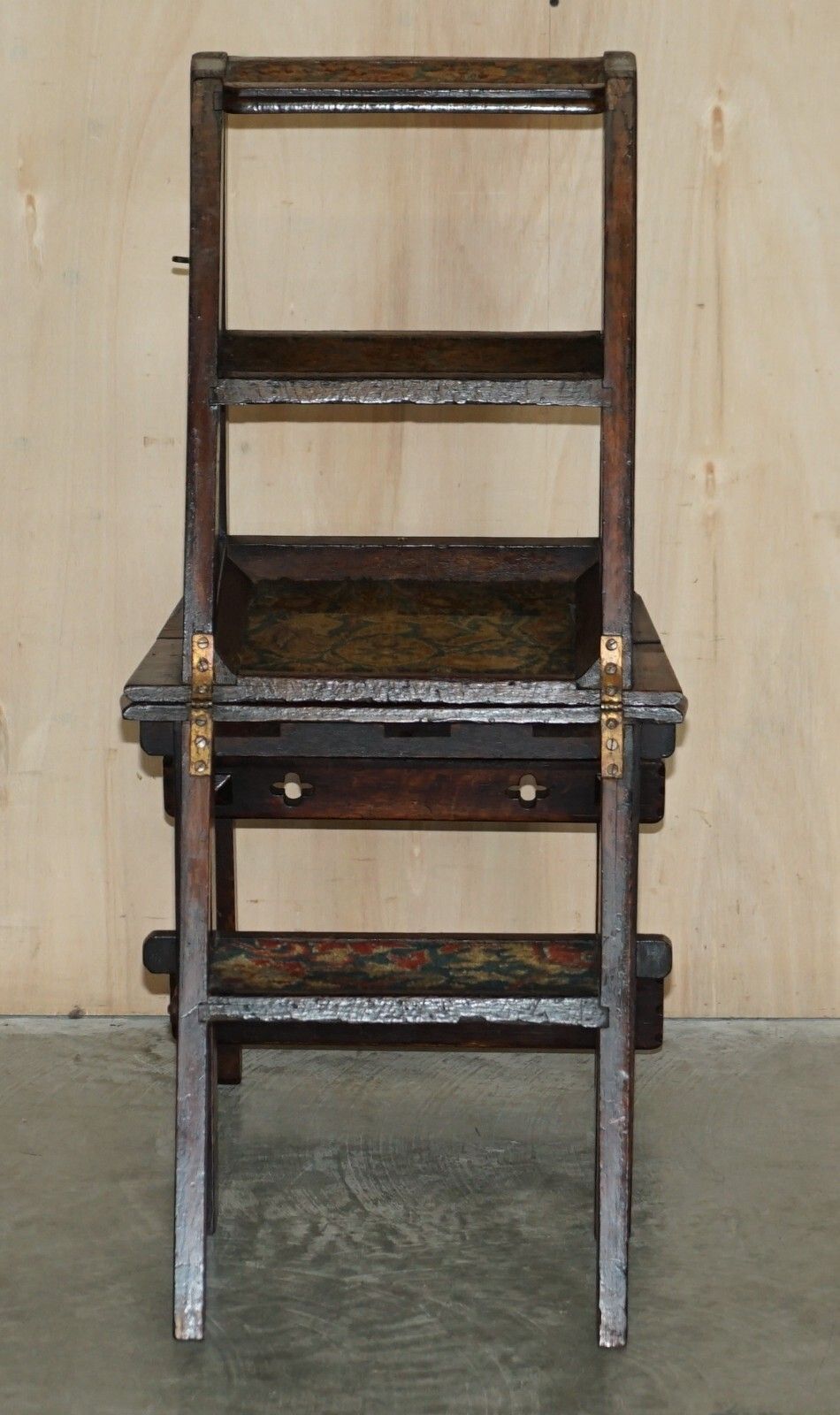 photo for sale Fine Antique Arts & Crafts Metamorphic Library Steps Original Carpet Upholstery