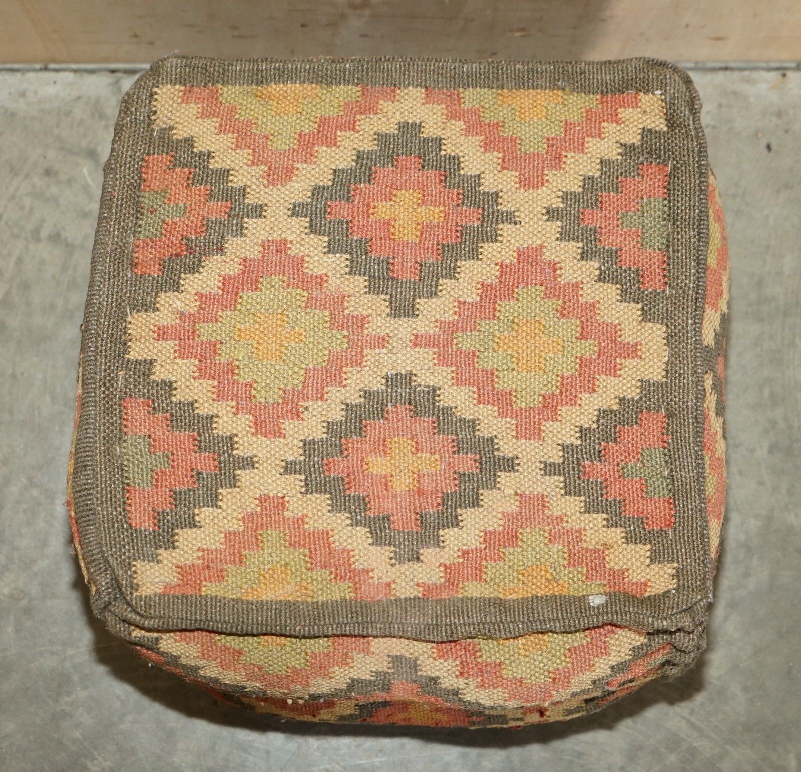 photo for sale Suite Of 4 Vintage Circa 1960's George Smith Style Kilim Footstool Cube Stools