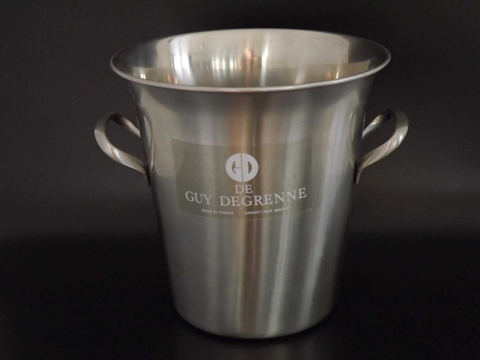 French Vintage Guy Degrenne Silver Inox Champagne Bucket With Fixed Handles   Vintage French Champage Cooler. Ice Bucket. Vintage Barware. photo for sale