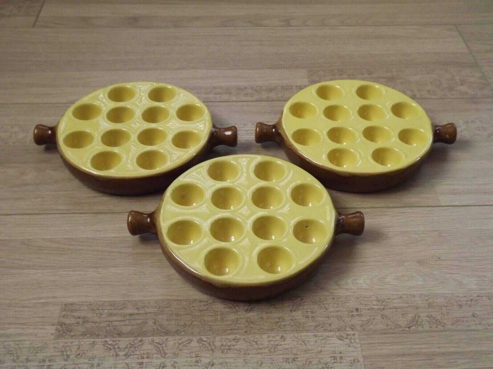 Set Of 3 Vintage French Escargot Serving Dishes 12 Serving Wells & Handles   French Vintage. Snail Pots. Escargot Pots. Oven To Tableware. photo furniture