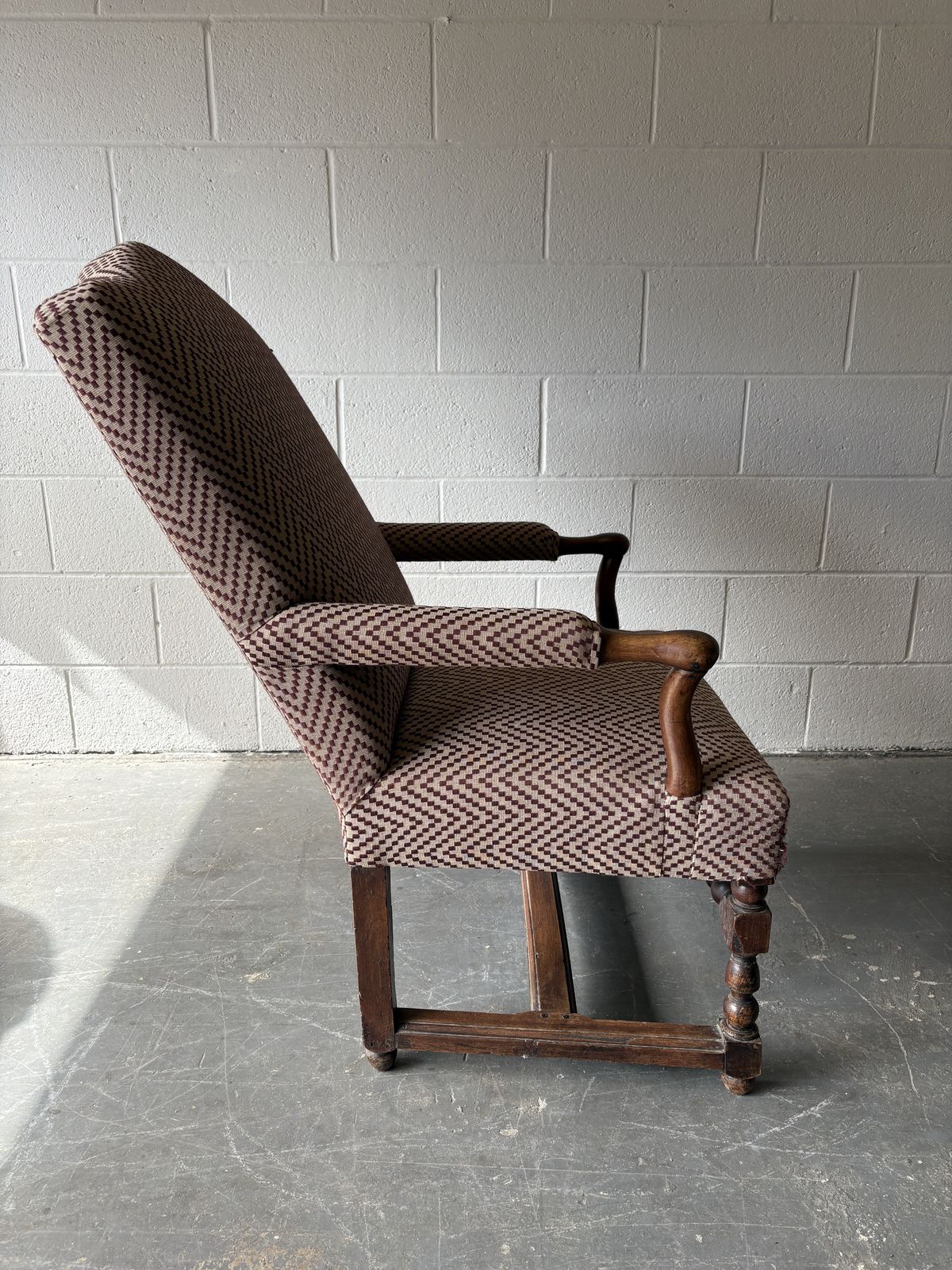 Antique Mahogany Library Chair In Geometic Woven Fabric photo for sale