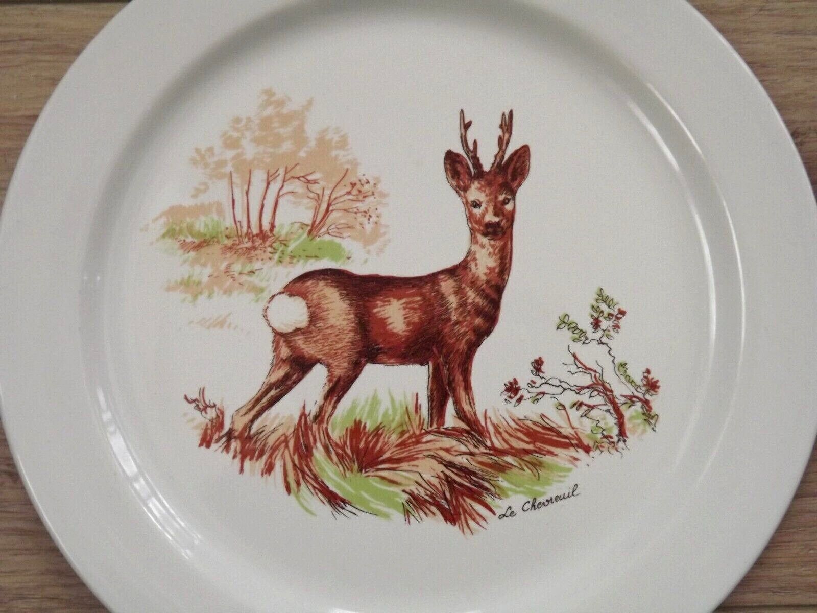 Lot de 6 assiettes plates blanches Henkel à motifs d'animaux et d'oiseaux   Vaisselle vintage. Assiettes à motifs d'animaux et d'oiseaux. Assiettes Henkel. photo vinterior