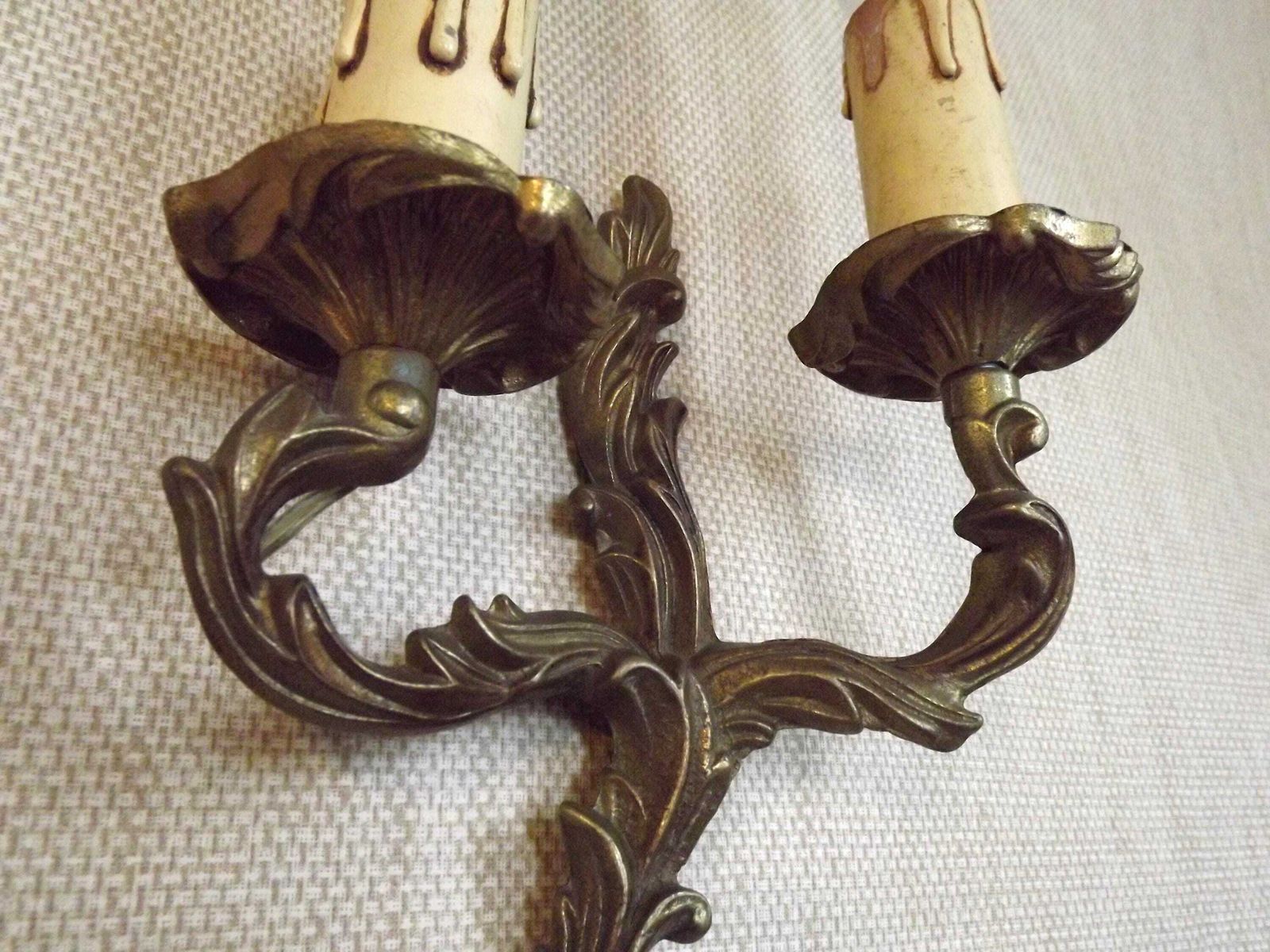 photo furniture Elegant Vintage French Bronze Double Wall Sconces – Acanthus Leaf Detail, Classic Rococo Style Lighting   French Vintage. Bronze Wall Lights