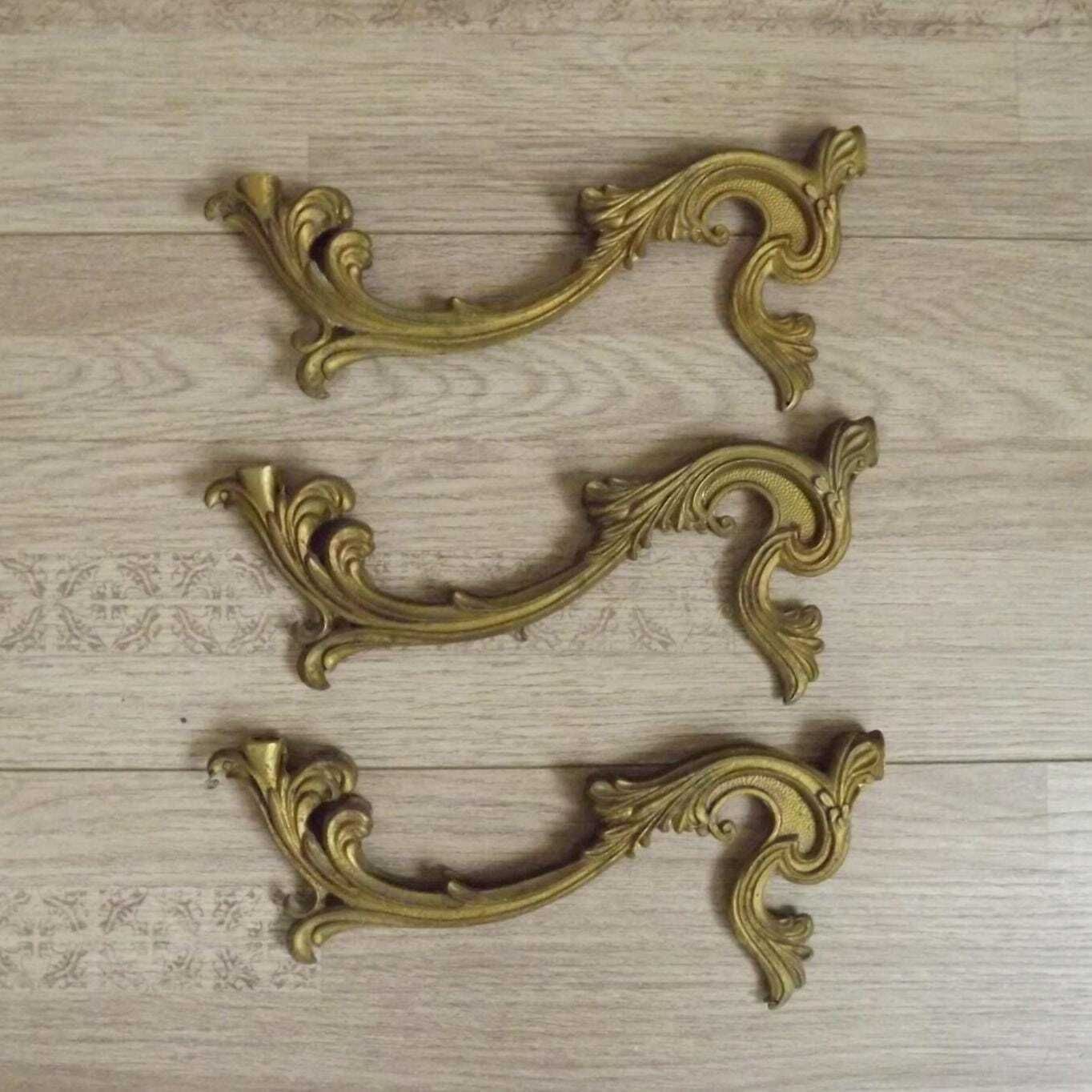 Set Of 6 French Antique Bronze Chandelier Arms Scroll Design Acanthus Leaf   French Vintage Chandelier Replacement Parts. photo Lighting