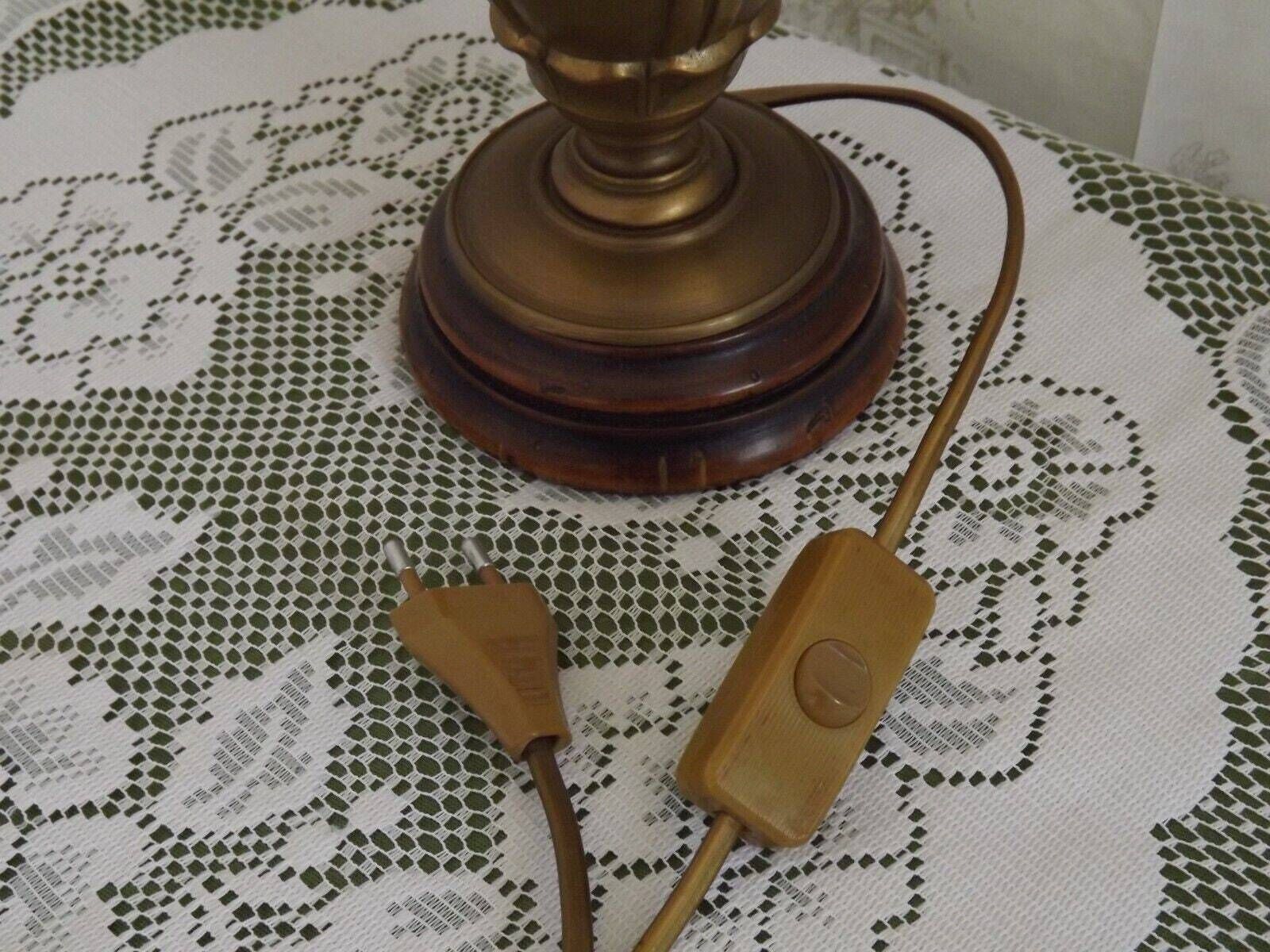 French Vintage Art Nouveau Style Bronze & Wood Table Lamp Clear Glass Funnel Shade   Vintage French Lighting. Table Lamp. Bedside Lamp. photo 85.0