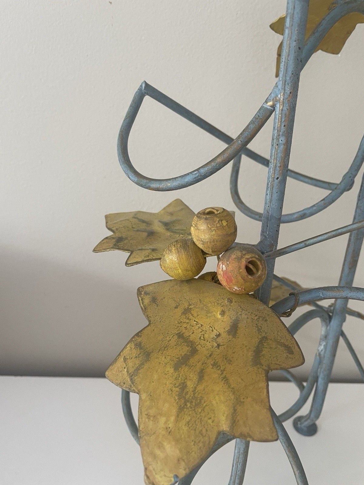 Unusual French Vintage Metal Bottle Holder & Candelabra With Vine Leaf Detail photo 74.0