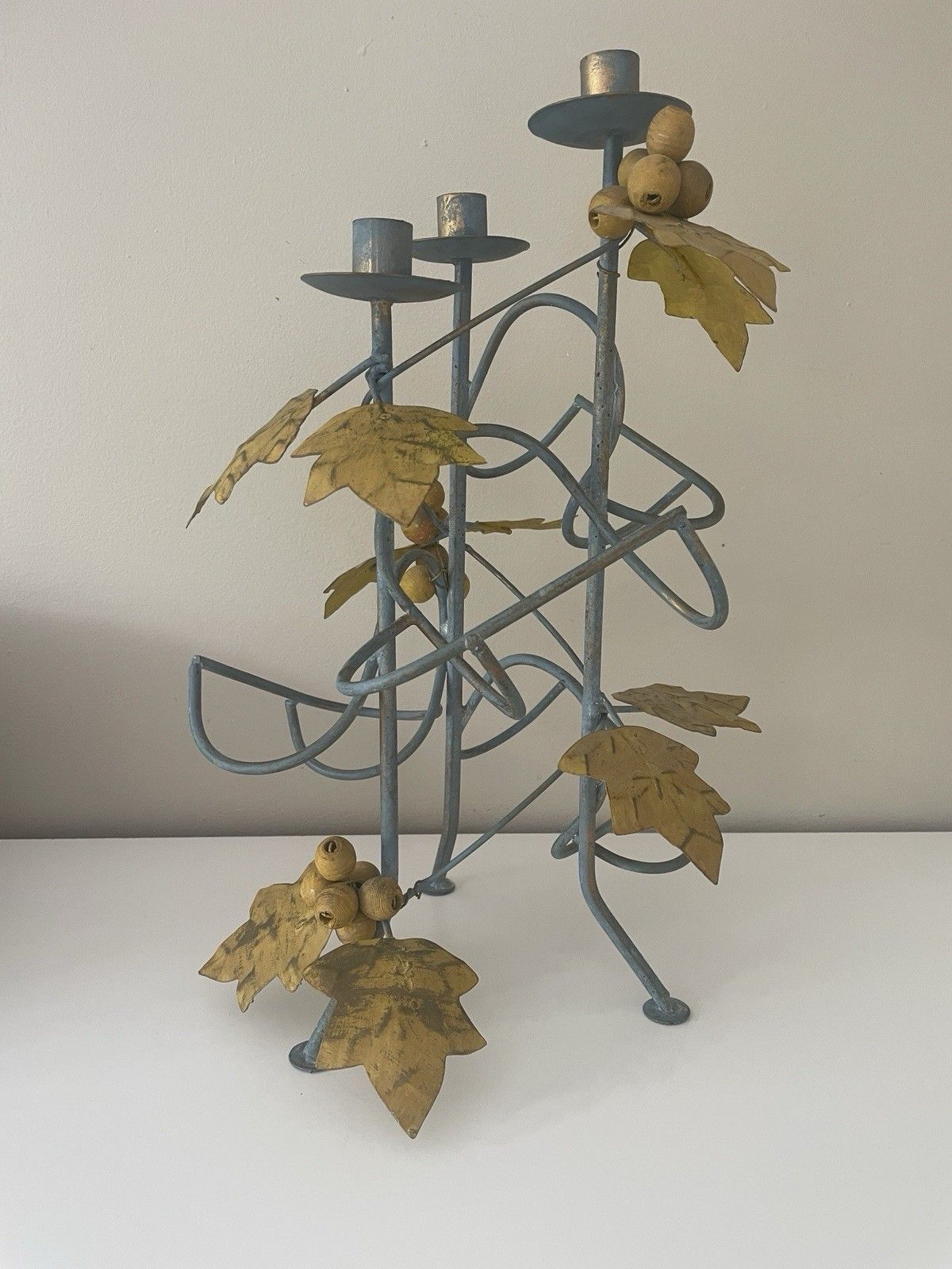 Unusual French Vintage Metal Bottle Holder & Candelabra With Vine Leaf Detail photo buy