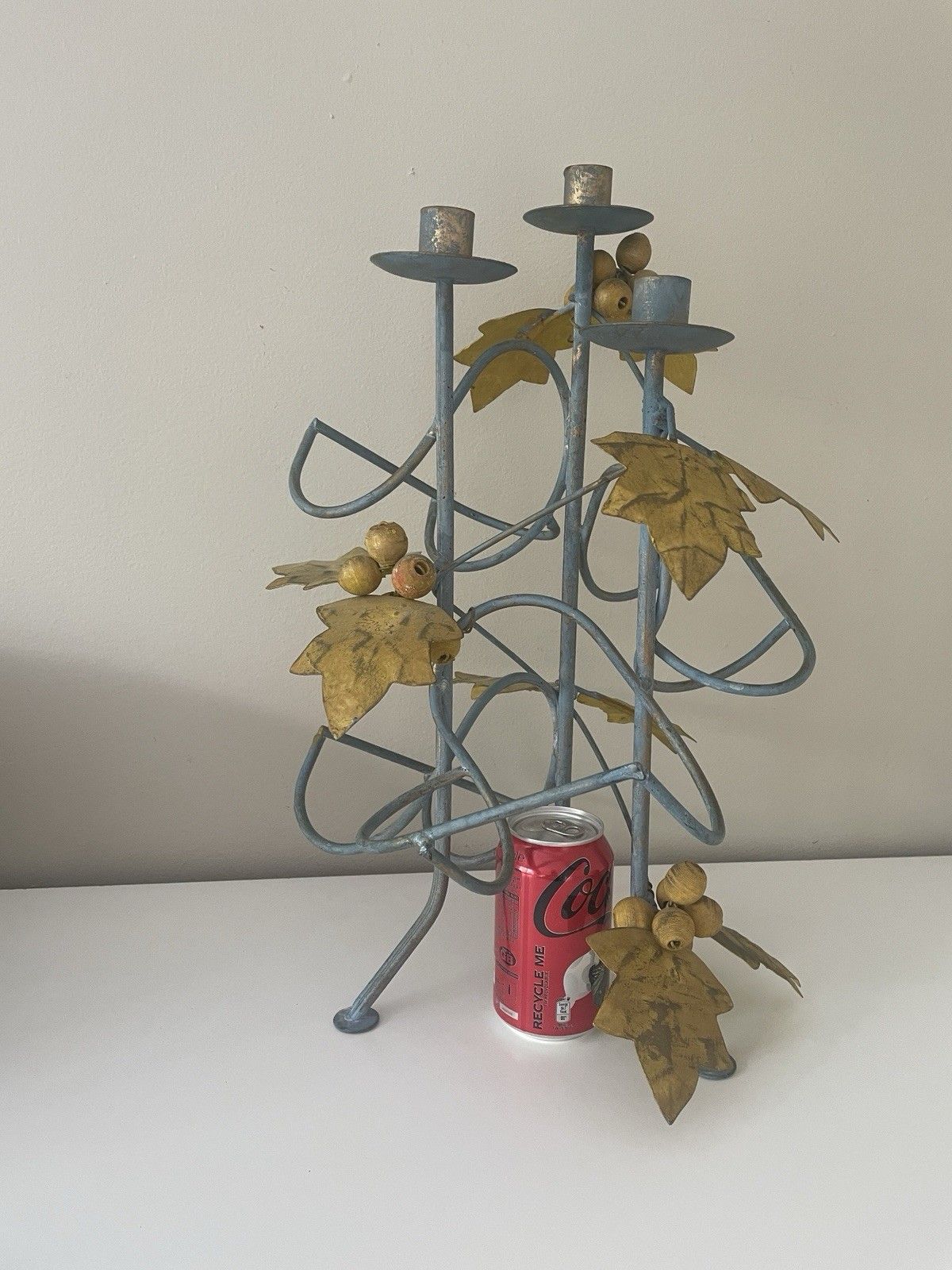 Unusual French Vintage Metal Bottle Holder & Candelabra With Vine Leaf Detail photo vintage