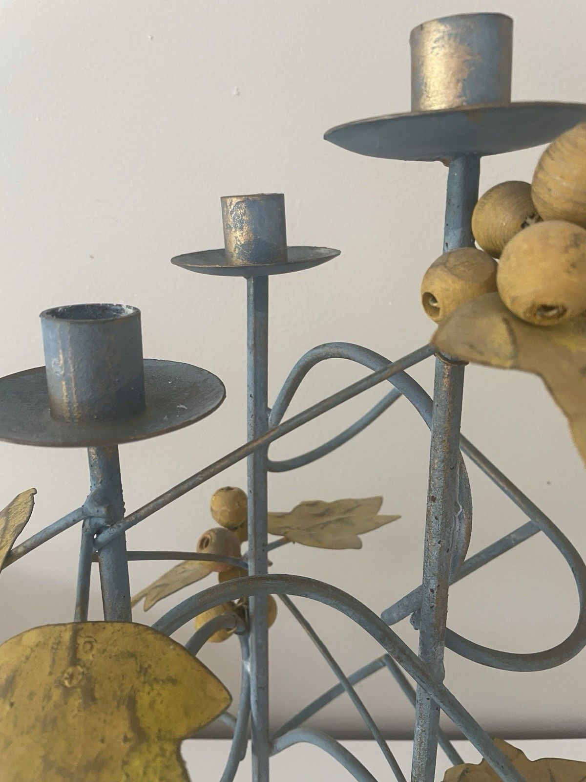 photo furniture Unusual French Vintage Metal Bottle Holder & Candelabra With Vine Leaf Detail