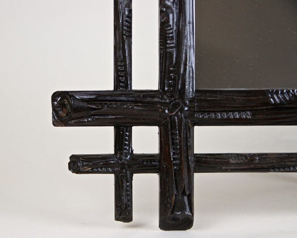 photo furniture 19th Century Black Forest Rustic Mirror With Coat Of Arms Carving, At, Circa 1880