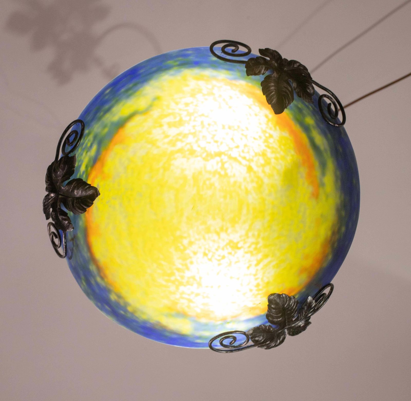 Art Deco Yellow Pendant Light By G.V. De Croismare, Muller Frères, France, 1920s photo Lighting