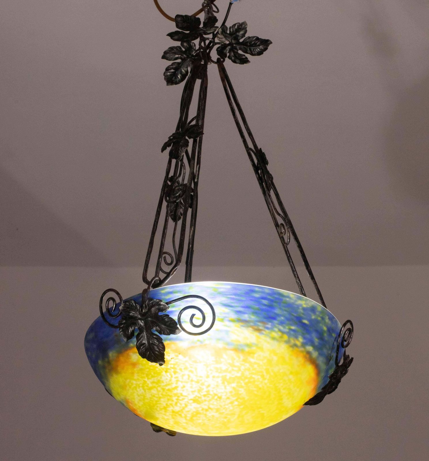 Art Deco Yellow Pendant Light By G.V. De Croismare, Muller Frères, France, 1920s photo buy