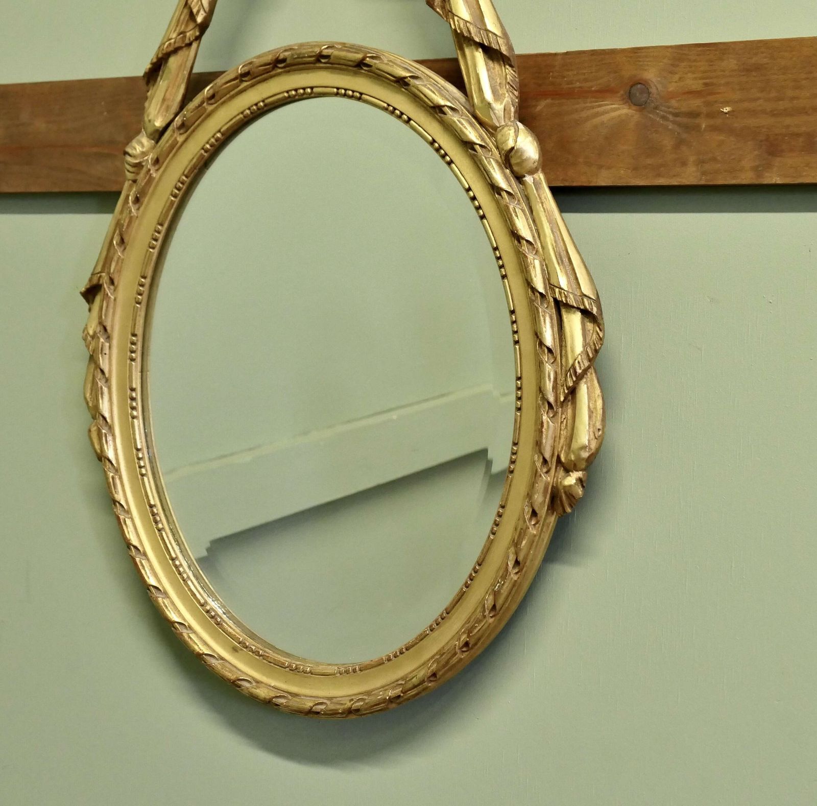Louisxvi Style Gilt Ribbon And Bow Mirror Oval Mirror photo for sale