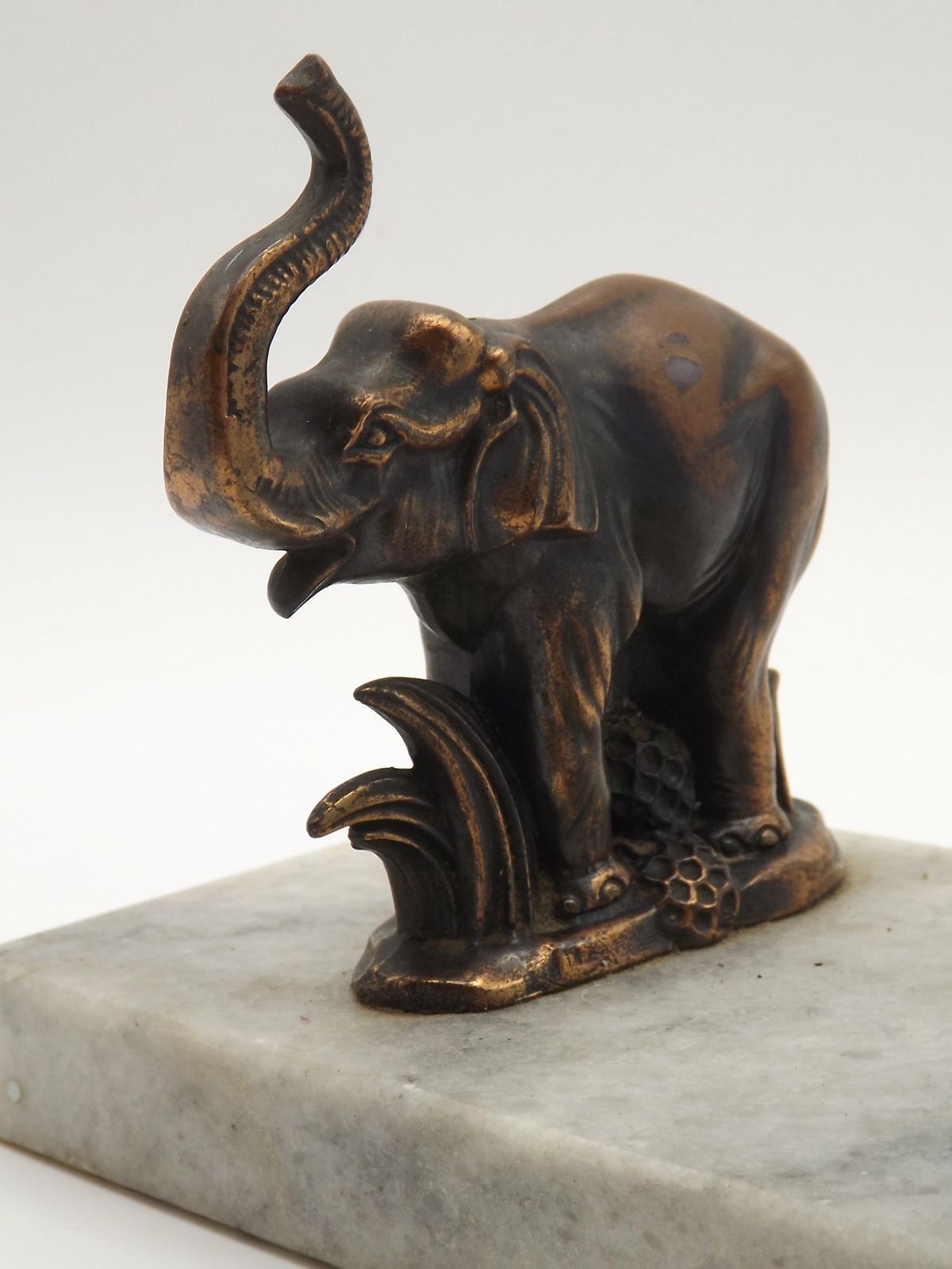 Vintage French Art Deco Tedd Elephant Lamp Marble Base Blue Clichy Shade   Vintage French Lighting. French Art Deco Lamp. Signed Tedd Lamp. photo vinterior