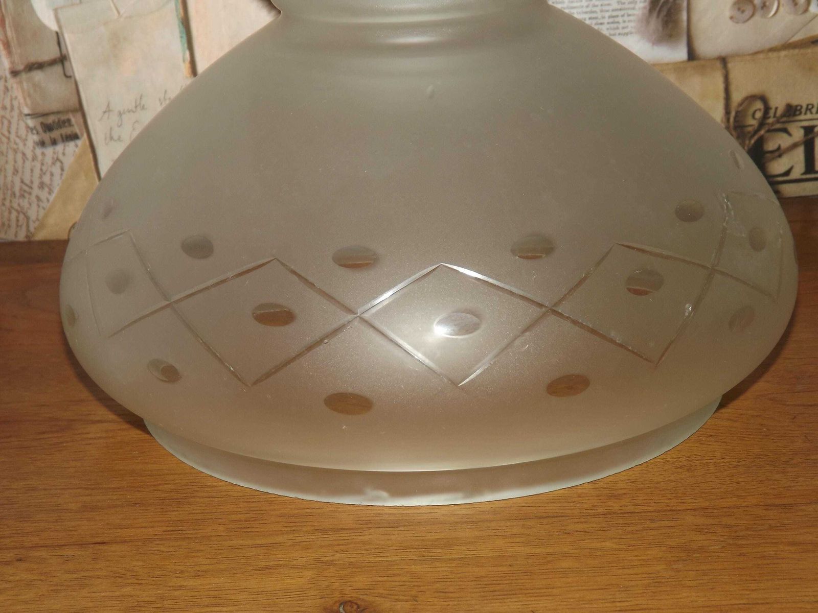 French Vintage White Opaque Glass Lantern Style Patterned Replacement Shade   French Vintage Lighting. Lantern Shade. Large Lantern Shade. photo 65.0