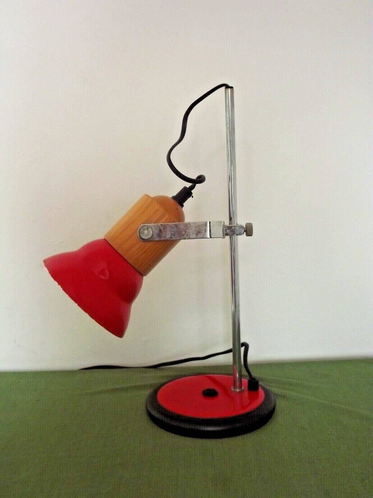 French Vintage Retro Adjustable Desk Lamp Red Black Silver & Wood Effect   Vintage French Lighting. Retro Lamp. Adjustable Desk Lamp. photo furniture