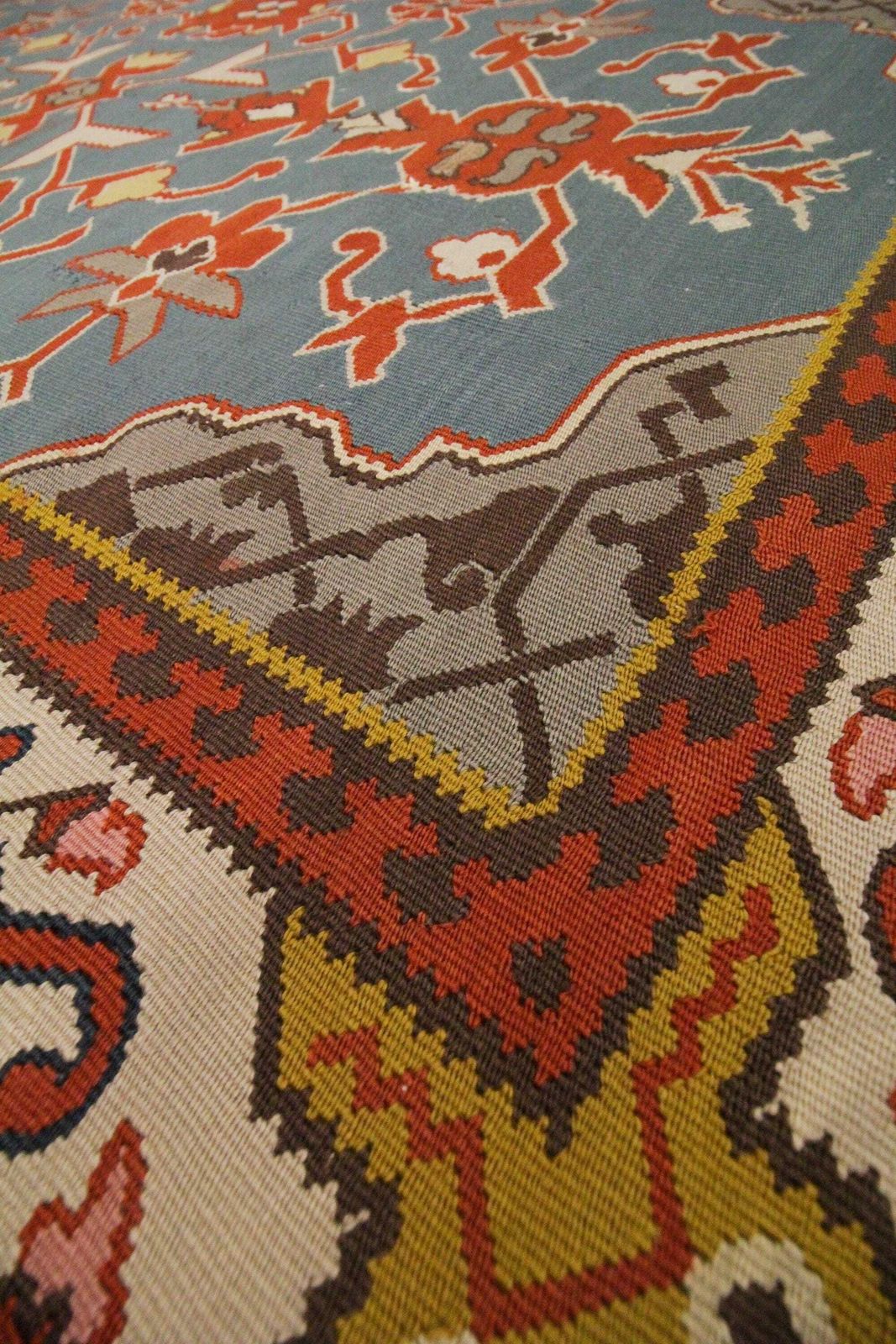 Antique Anatolian Kilim Rug, Handmade Wool Flatweave Carpet, Red & Gold Floral Geometric Kilim 200 × 133 Cm photo vintage