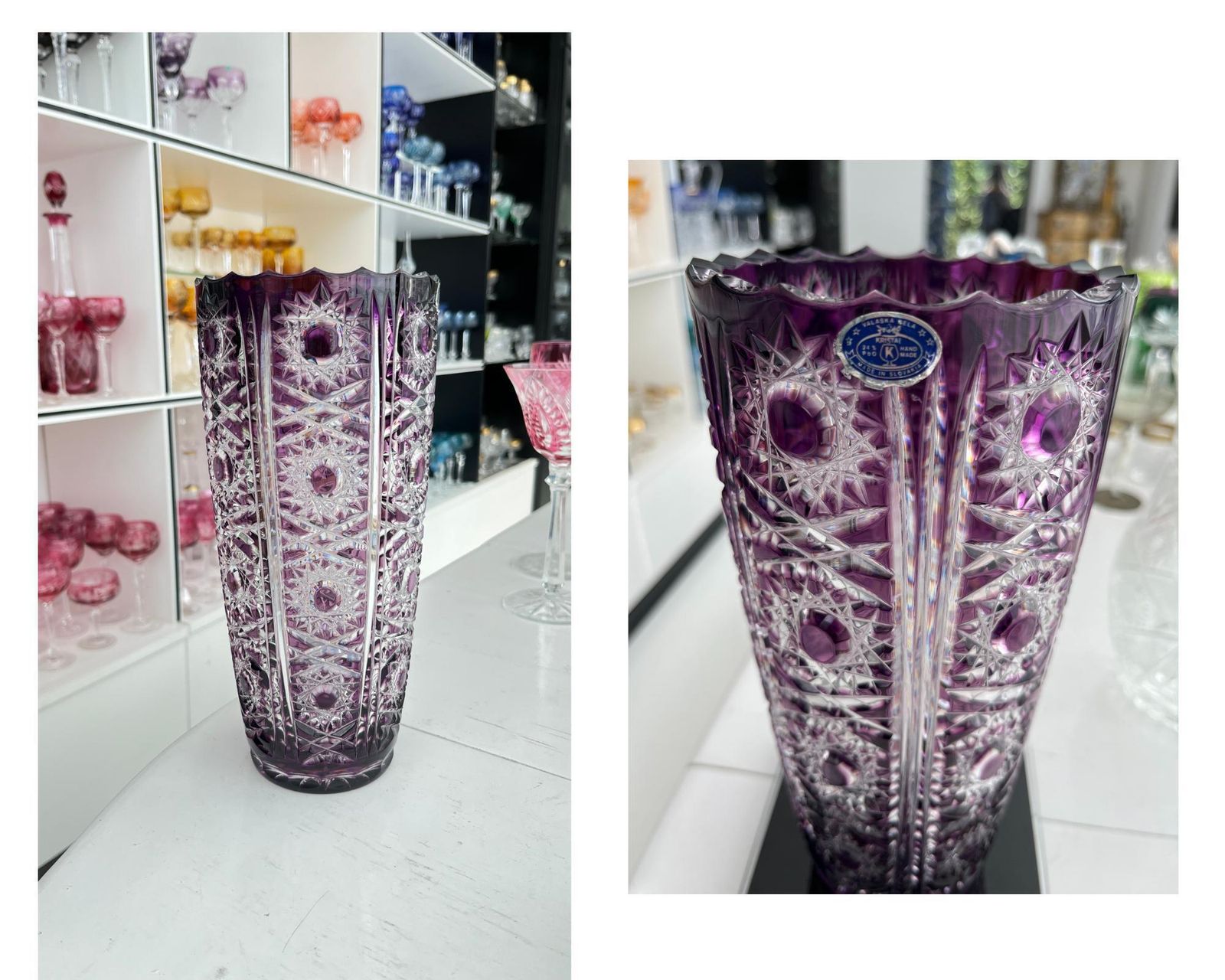 Amethyst Crystal Vase | Handmade Cut To Clear | Purple Decor photo vinterior