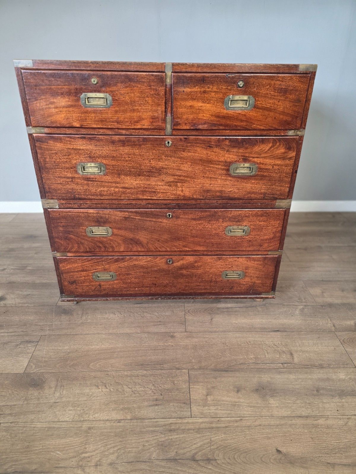 Antique Regency Teak Campaign 1830s Chest