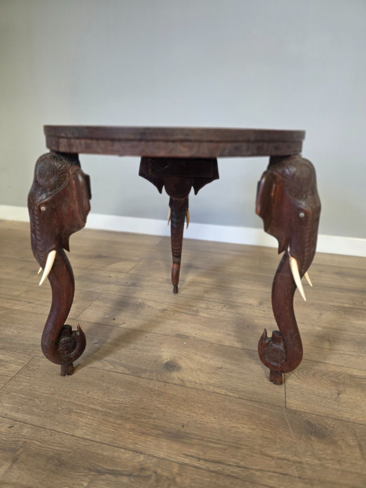 Antique Early 20th Century Bermese Carved Elephant Occasional Sidetable photo furniture