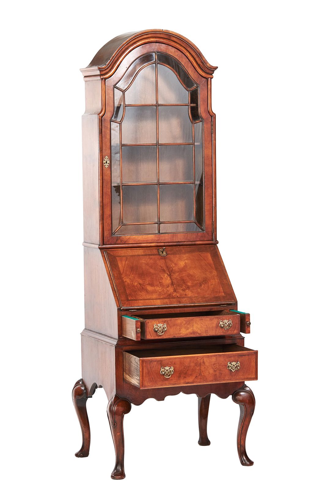 Antique Walnut Queen Anne Revival Bureau Bookcase Circa 1920s photo for sale