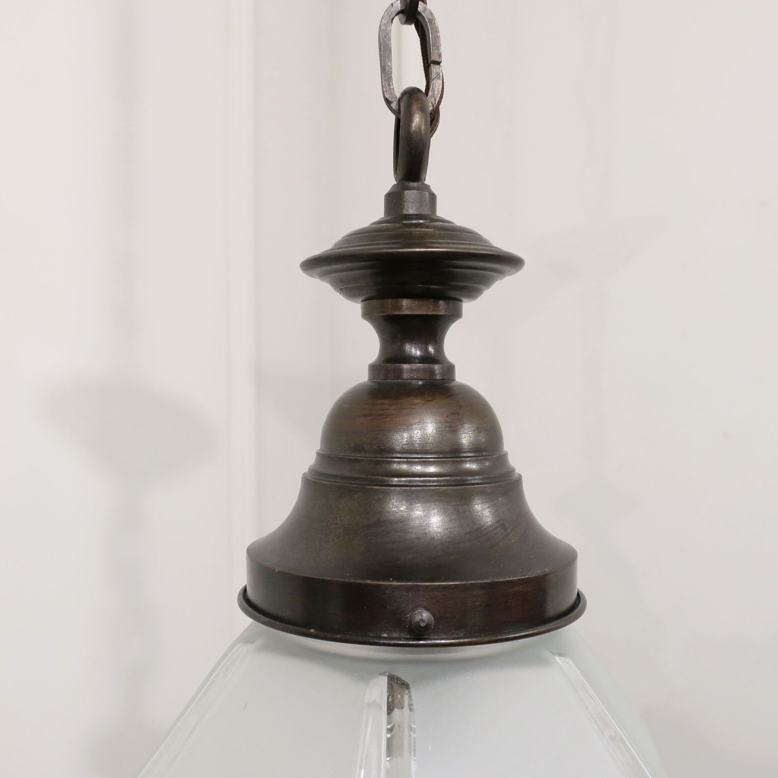 Art Deco Frosted Glass Hexagonal Pendant Light photo Lighting