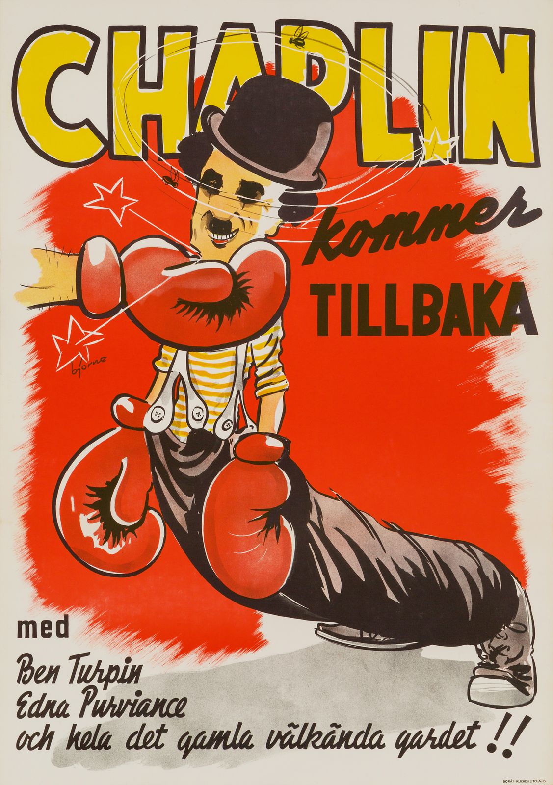 Charlie Chaplin 'The Champion' Original Vintage Movie Poster, Swedish, 1944