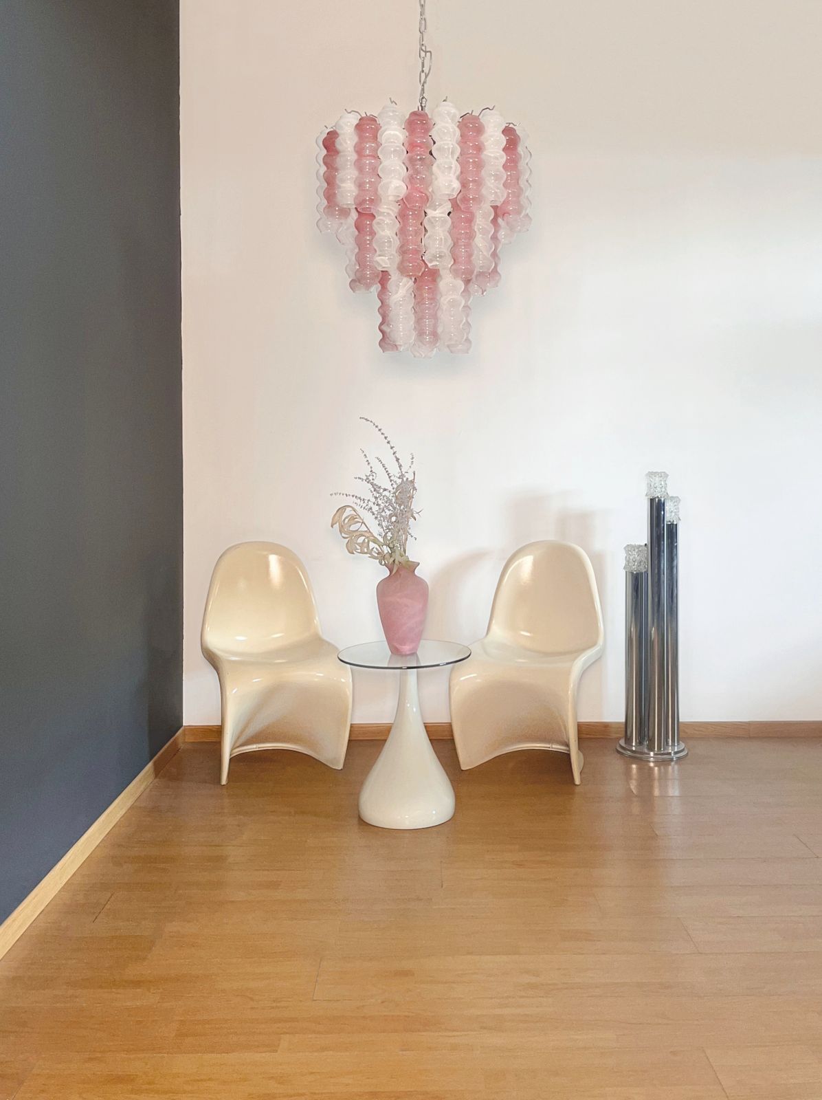Large Three Tier Murano Glass Tube Chandelier   White And Pink Albaster photo furniture
