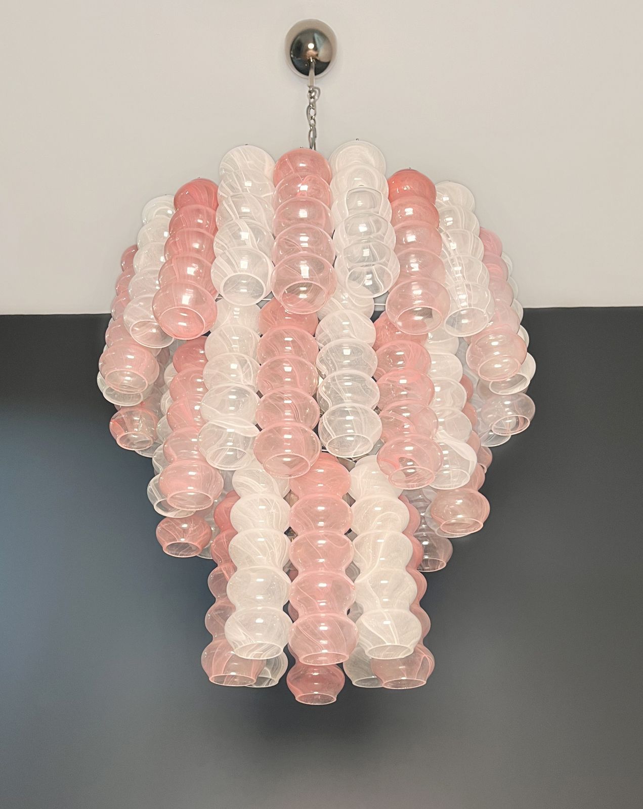 Large Three Tier Murano Glass Tube Chandelier   White And Pink Albaster photo Lighting