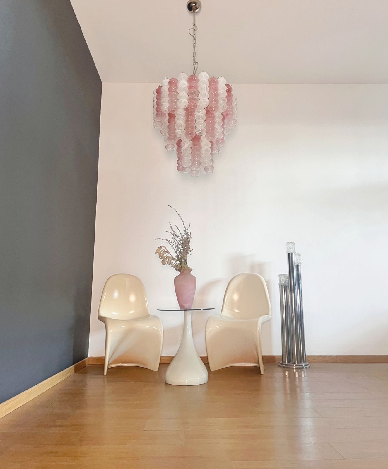 Large Three Tier Murano Glass Tube Chandelier   White And Pink Albaster photo 1380.0