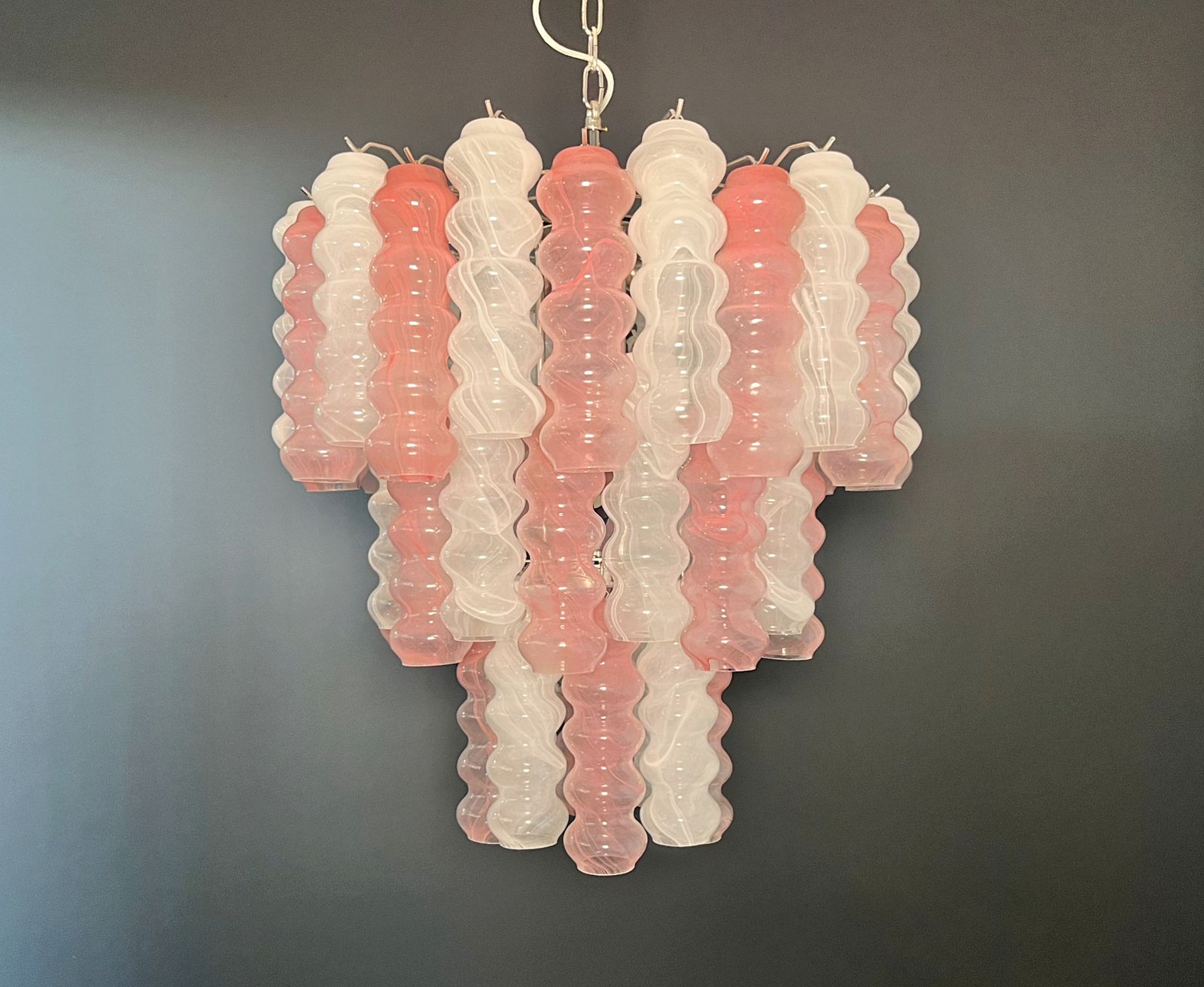 Large Three Tier Murano Glass Tube Chandelier   White And Pink Albaster