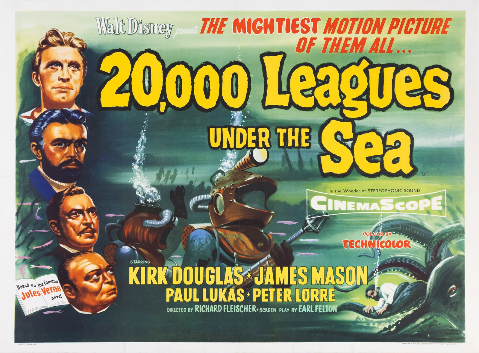 '20000 Leagues Under The Sea' Original Vintage British Quad Movie Poster, 1955